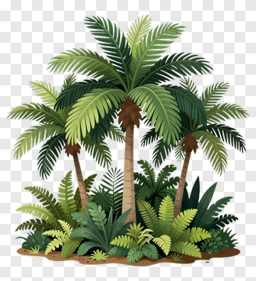 Tropical Palm Trees With Lush Greenery PNG