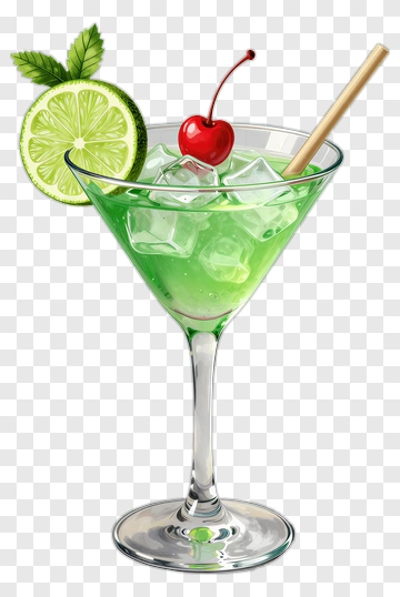 Green Cocktail With Lime And Cherry PNG