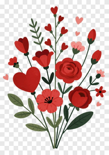 Colorful Flower Bouquet With Hearts PNG