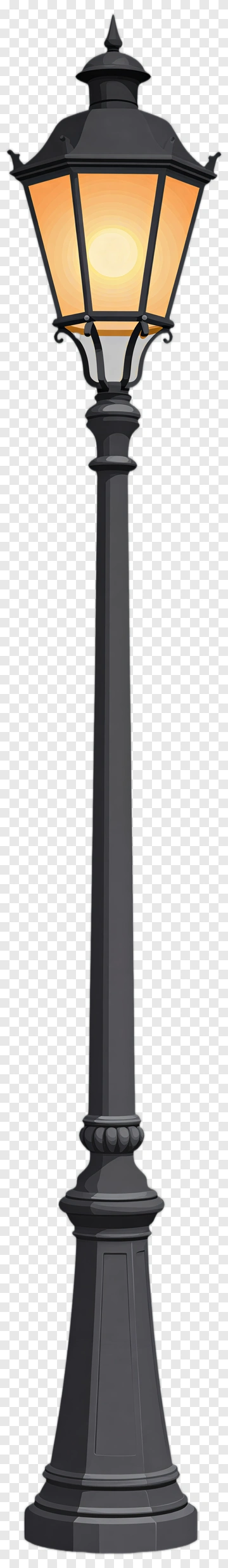 Black Street Lamp With Warm Light PNG
