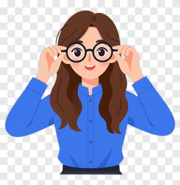 Cartoon Woman Adjusting Glasses PNG