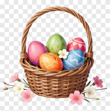 Easter Basket Filled With Colorful Eggs PNG