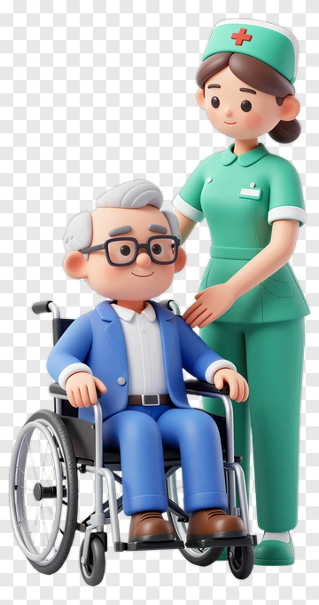 Nurse Assisting An Elderly Man In A Wheelchair PNG