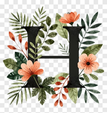Floral Letter H With Greenery And Flowers PNG