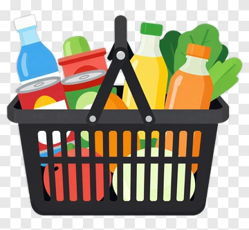 Grocery Basket Filled With Food And Drinks PNG