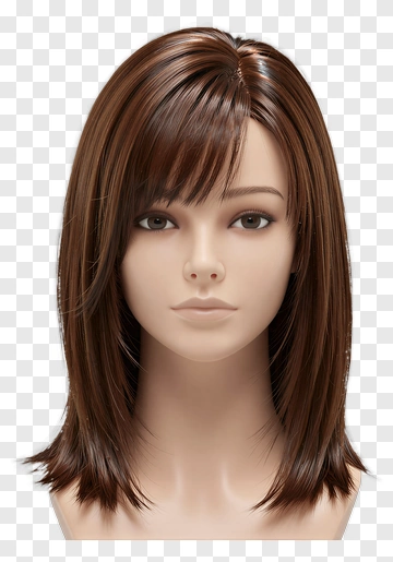 Realistic Brown Wig On A Display Head PNG