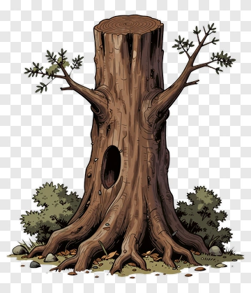 Cartoon Tree Stump With Green Leaves PNG