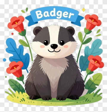 Cartoon Badger Surrounded By Flowers PNG