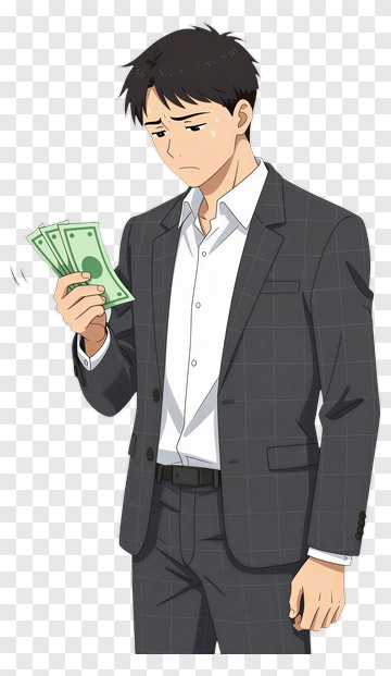 Sad Businessman Holding Money PNG