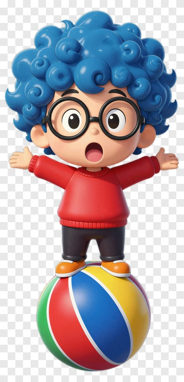 Cartoon Boy Standing On A Colorful Ball PNG