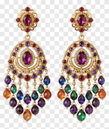 Colorful Dangle Earrings With Gemstones PNG