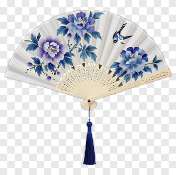 Decorative Folding Fan With Floral Design PNG