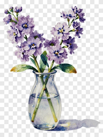 Watercolor Vase With Purple Flowers PNG