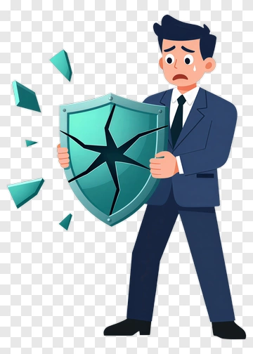 Businessman Holding A Broken Shield PNG