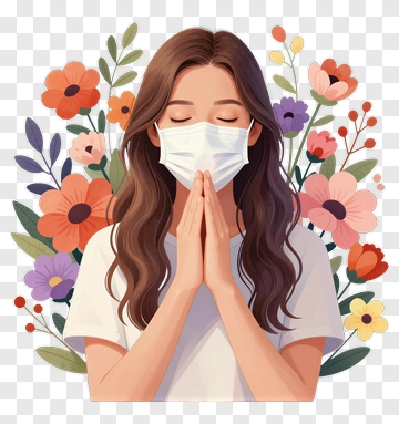 Woman Praying With Flowers And A Mask PNG