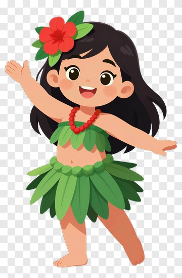 Cartoon Hula Dancer Girl PNG