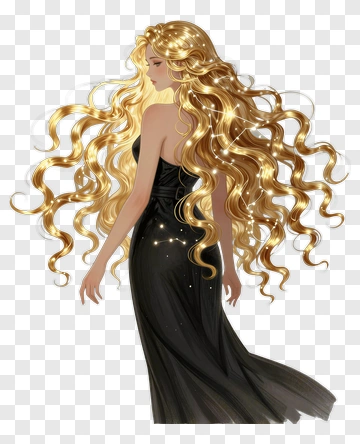 Elegant Woman With Long Blonde Hair In A Black Dress PNG