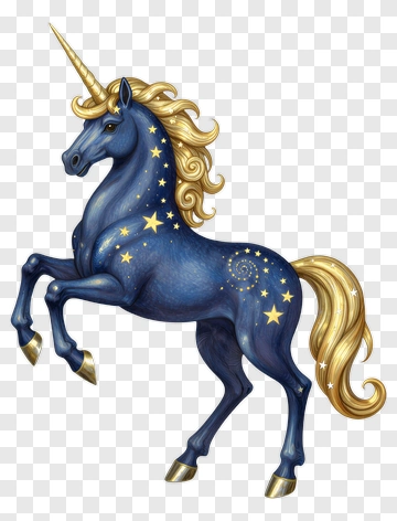 Magical Blue Unicorn With Golden Mane PNG