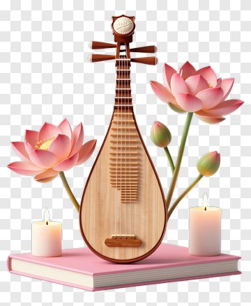 Pipa With Lotus Flowers And Candles PNG