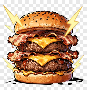 Cartoon Double Cheeseburger With Lightning PNG