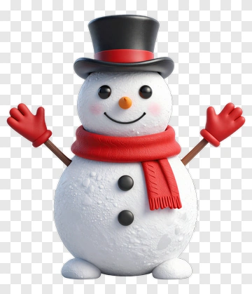 Cartoon Snowman With Red Scarf And Black Top Hat PNG