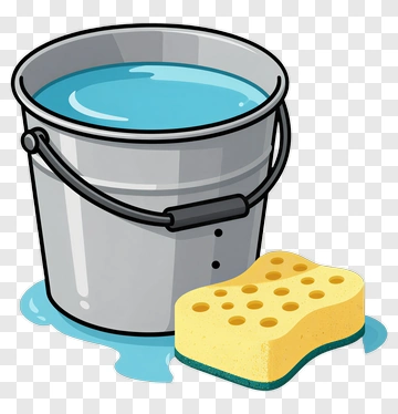 Bucket Of Water With A Sponge PNG