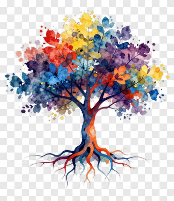 Colorful Watercolor Tree PNG