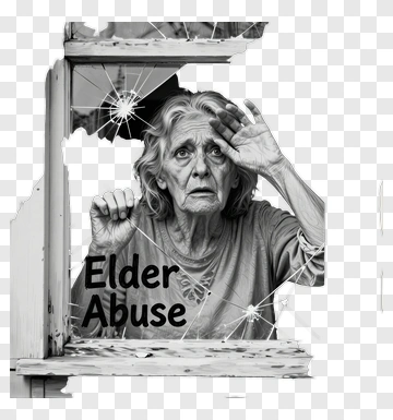 Elderly Woman Expressing Concern About Elder Abuse PNG