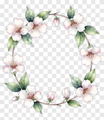 Watercolor Floral Wreath With Cherry Blossoms PNG