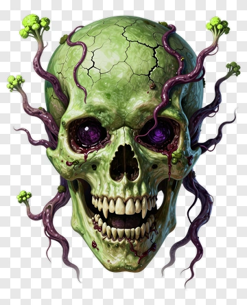 Green Skull With Twisted Vines PNG