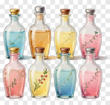 Colorful Bottles With Decorative Labels PNG