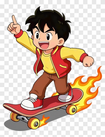 Cartoon Boy Riding A Skateboard PNG