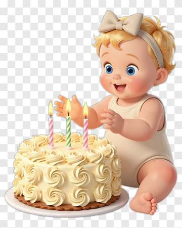 Happy Baby With Birthday Cake PNG