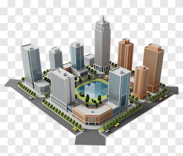3D Cityscape With Park And Skyscrapers PNG