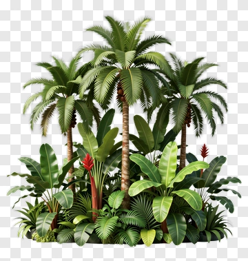 Tropical Palm Trees And Lush Greenery PNG