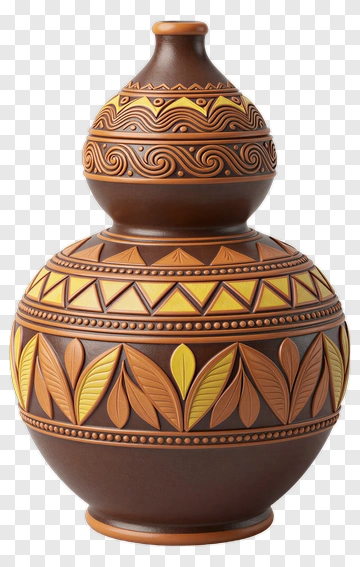 Decorative Brown Pot With Tribal Patterns PNG
