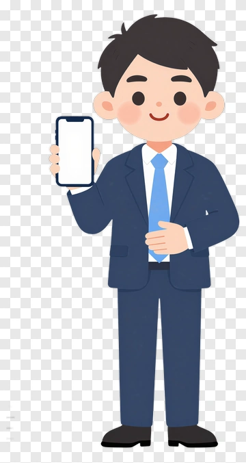 Cartoon Businessman Holding A Smartphone PNG