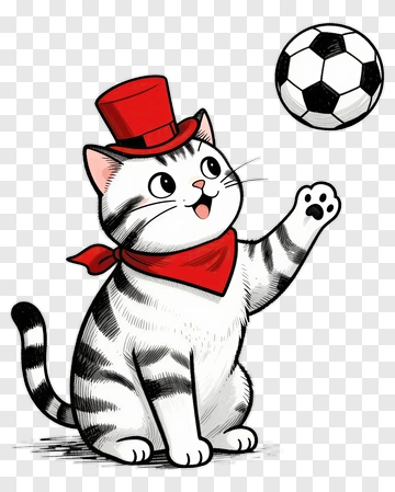 Cartoon Cat Playing With A Soccer Ball PNG