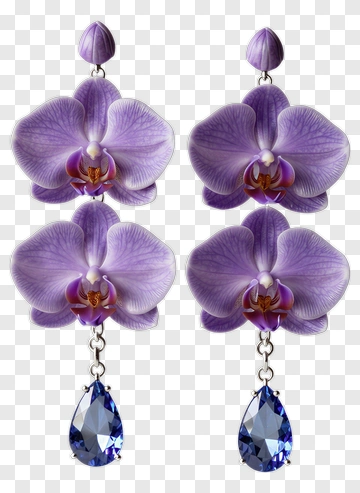 Orchid Earrings With Blue Gemstones PNG