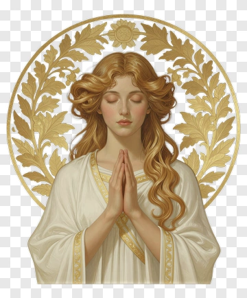 Praying Woman With Golden Floral Background PNG