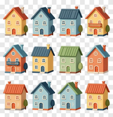Colorful Collection Of Cartoon Houses PNG