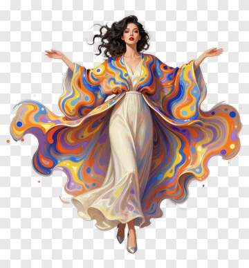 Colorful Woman In Flowing Dress PNG