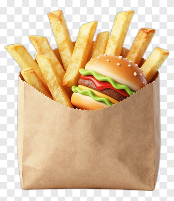 Fast Food Burger And Fries In A Paper Bag PNG