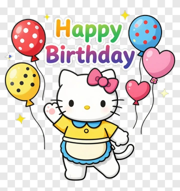 Cartoon Cat Celebrating A Birthday With Balloons PNG