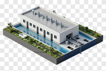 Modern Industrial Building With Water Features PNG