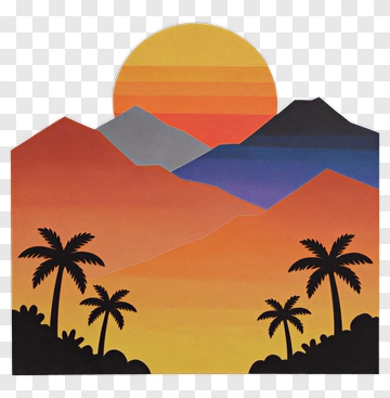 Sunset Over Mountains With Palm Trees PNG