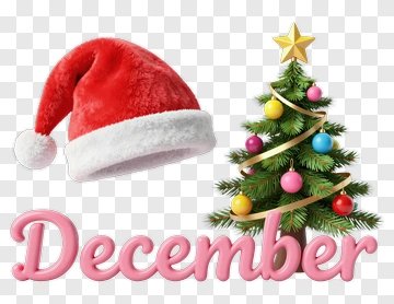 Christmas Tree With Santa Hat And December Text PNG