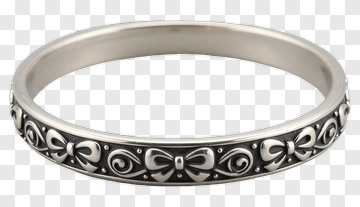 Decorative Silver Bangle With Bow Design PNG
