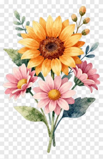 Colorful Flower Bouquet With Sunflower And Daisies PNG