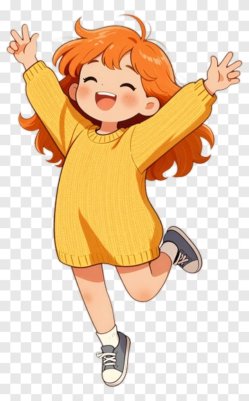 Happy Girl In Yellow Sweater Jumping PNG